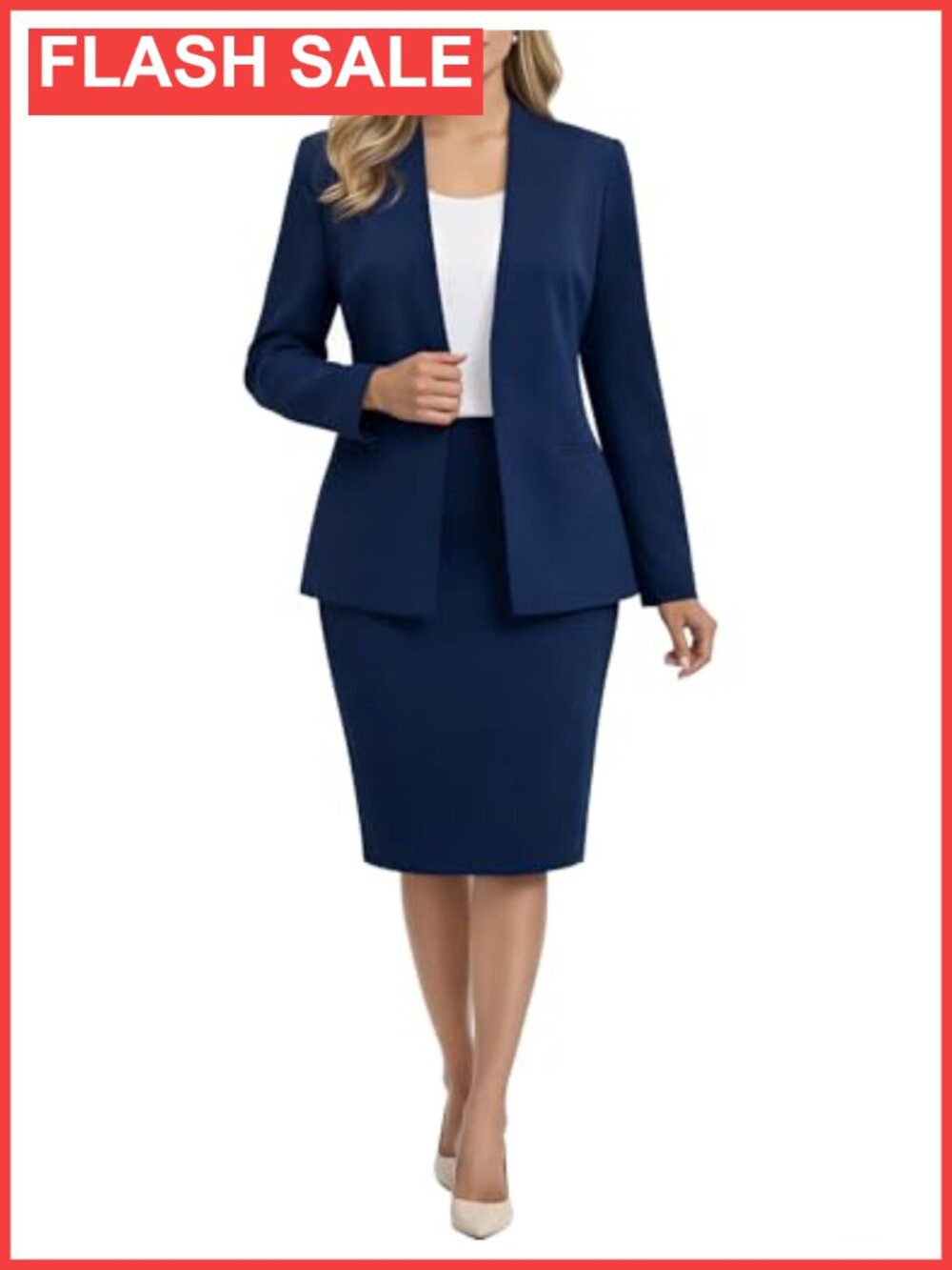 Women's 2 Piece Skirt Suit Set Collarless Blazer Pencil Skirt 97% Polyester